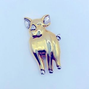 Vintage Liz Claiborne Signed Gold and Silver Tone Pig Brooch
